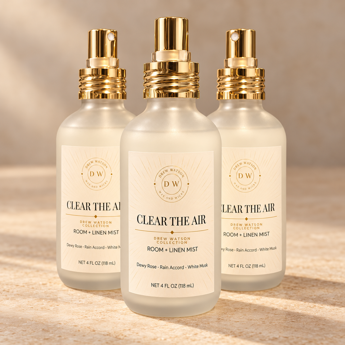 Clear the Air 4 fl oz Room + Linen Mist bottles — one bottle per purchase
