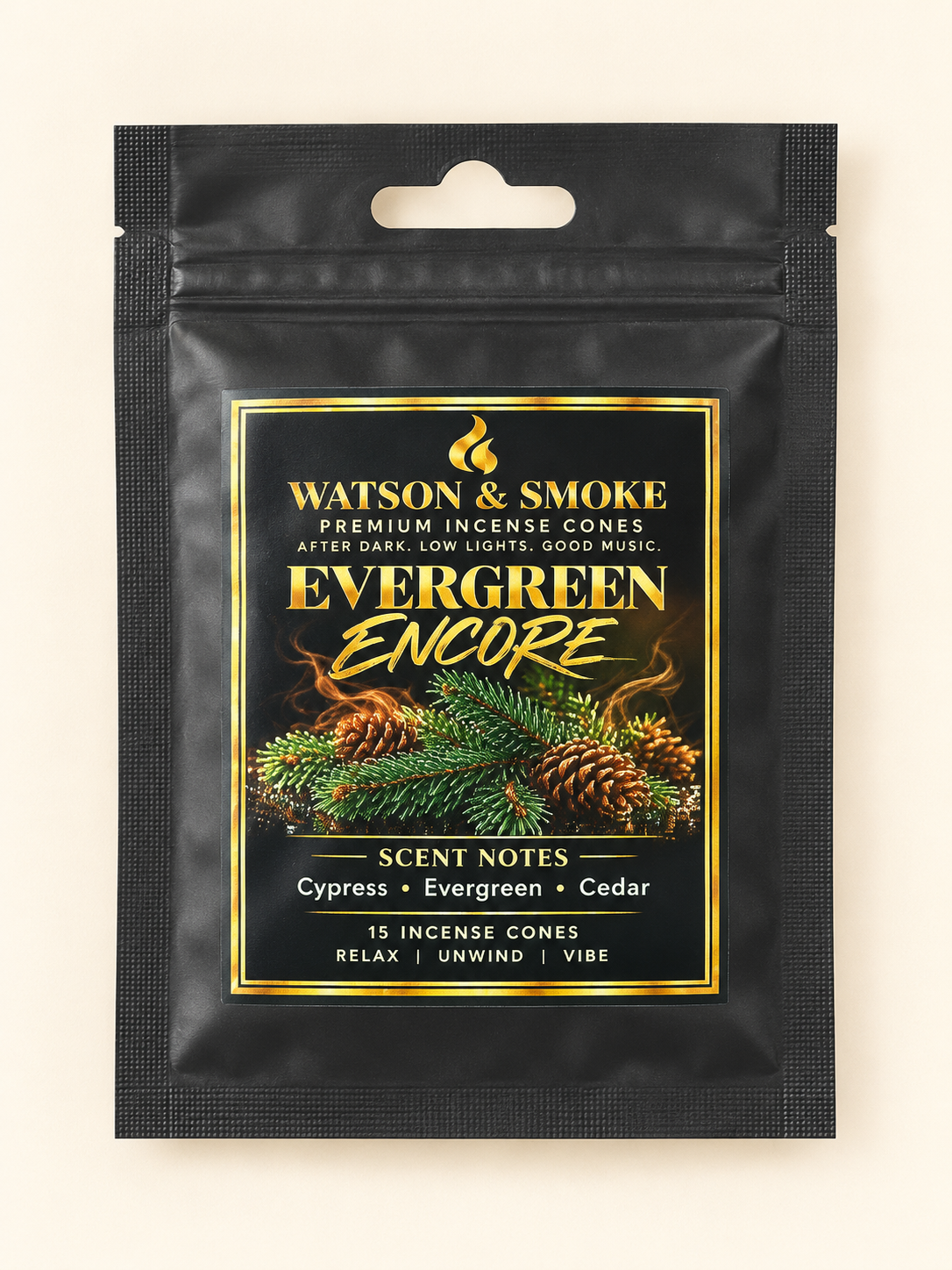 Watson & Smoke Evergreen Encore — bag of 15 regular incense cones