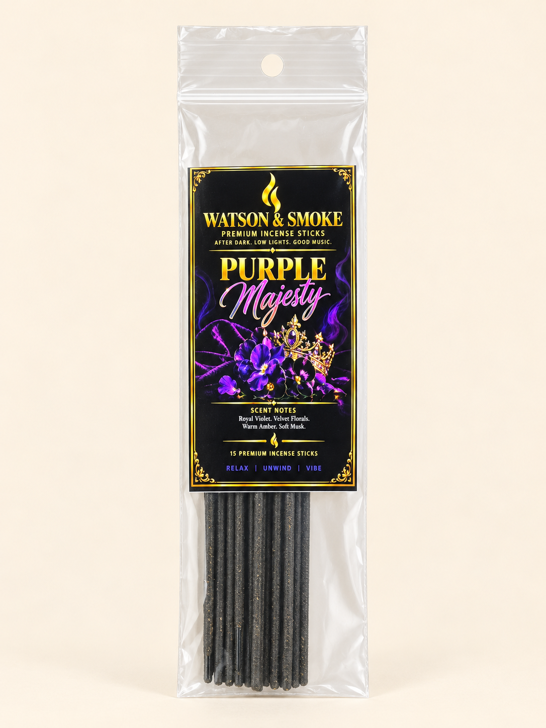 Watson & Smoke Purple Majesty — bag of 15 incense sticks