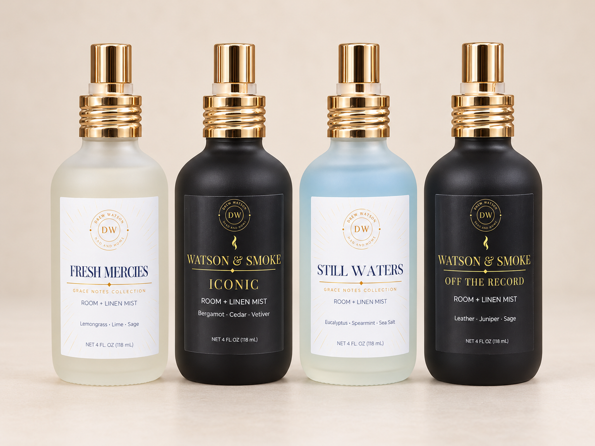Fresh Mercies, Iconic, Still Waters and Off the Record 4 oz Room + Linen Mists — each bottle sold separately